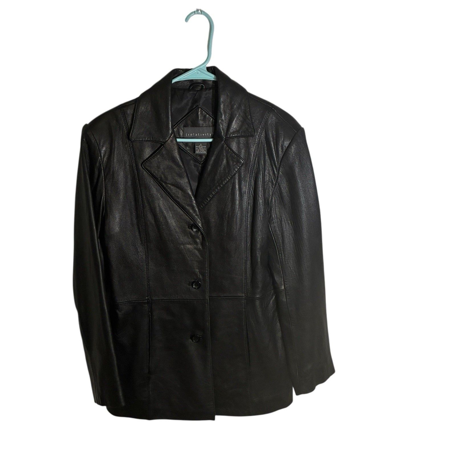 Women’s Relativity Black Leather Coat. Soft, Lightweight Leather. Size Small